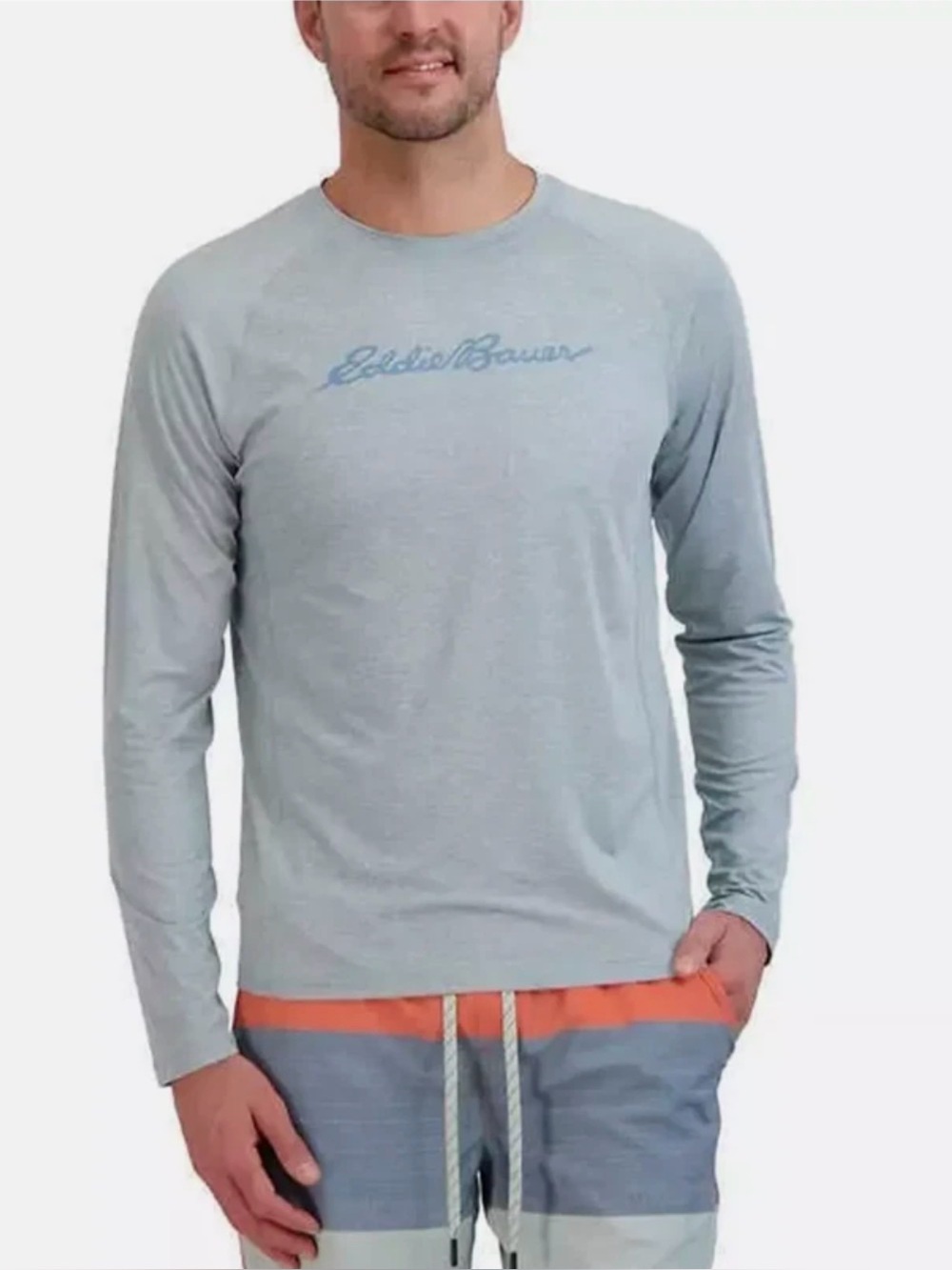 Eddie Bauer Men’s Swim Long Sleeve Rash Guard Shirt Blue Large Stretchy